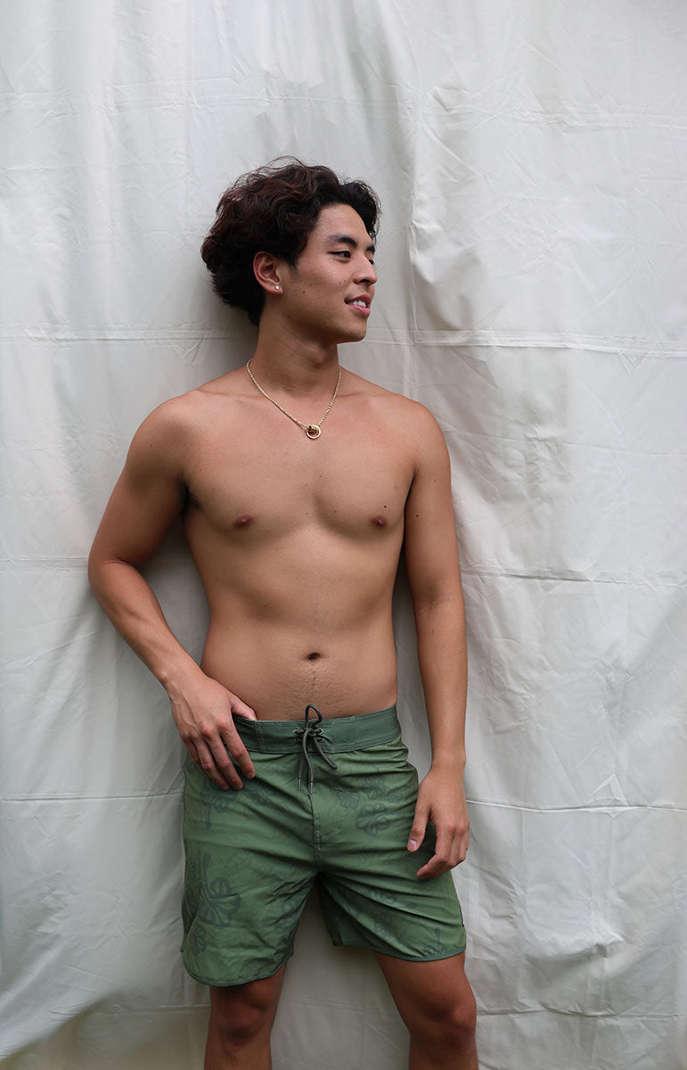 tai swim co austin boardshorts in isthmus dark green vintage hawaiian boardshorts from kailua hawaii