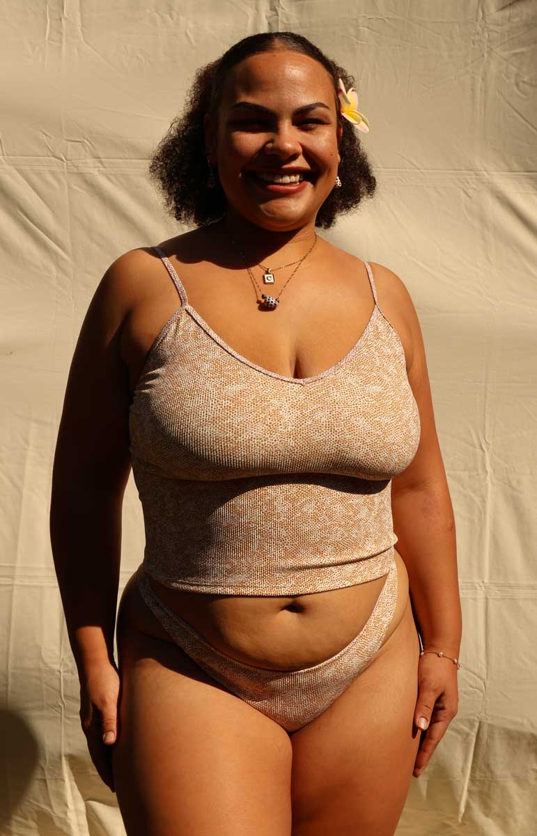 tai swim chelsea top and emma bottom in tako animal print spring bikinis from oahu kailua hawaii