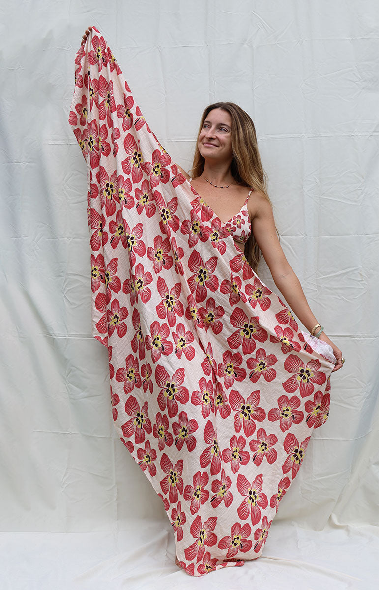 tai swim co coco sarong in haena hau floral pink and light white pink floral hawaiian flower on a beach cover up oversized pareo in silky lyocell fabric with matching bikini flower assortment