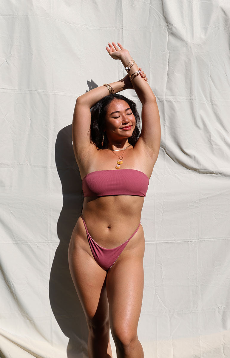 tai swim co haley bottom in hibiscus cheeky scrunchy minimal cut bikini bottom from oahu kailua hawaii thin side strap skimpy bikini set