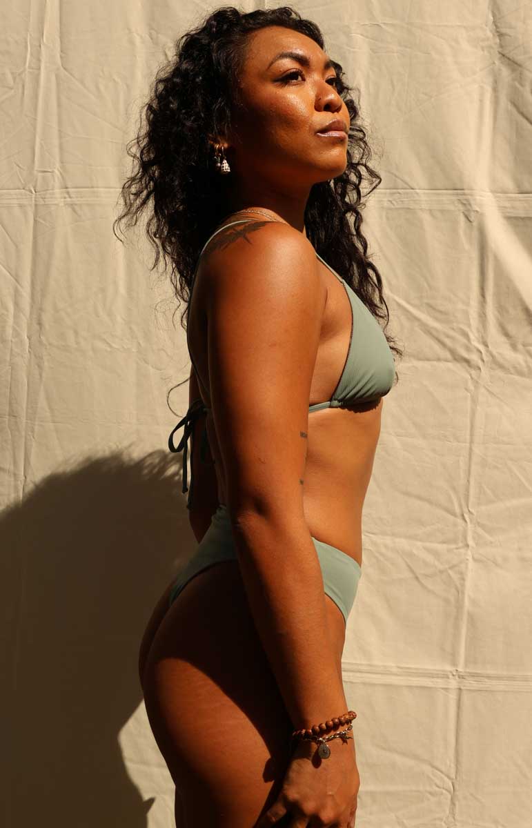 tai swim co joelle top in fern green triangle adjustable top from oahu hawaii kailua brand ribbed textured skimpy high quality bikinis