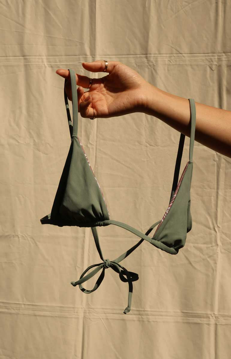 tai swim co joelle top in fern green triangle adjustable top from oahu hawaii kailua brand ribbed textured skimpy high quality bikinis