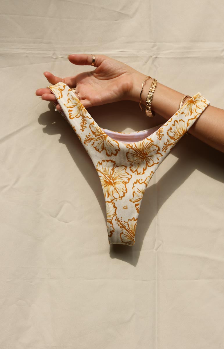 tai swim co mariah bottom in waimea yellow hand drawn floral bikini print