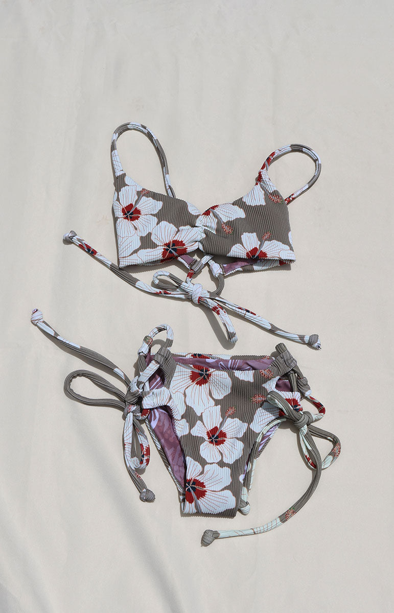 tai swim co keala top in ribbed eco friendly sensitive skin friendly scrunchy bra tank top with adjustable back ties and inner comfort lining fabric with long ties to adjust fit matching mom's bikini at tai swim co and matching keala bottom