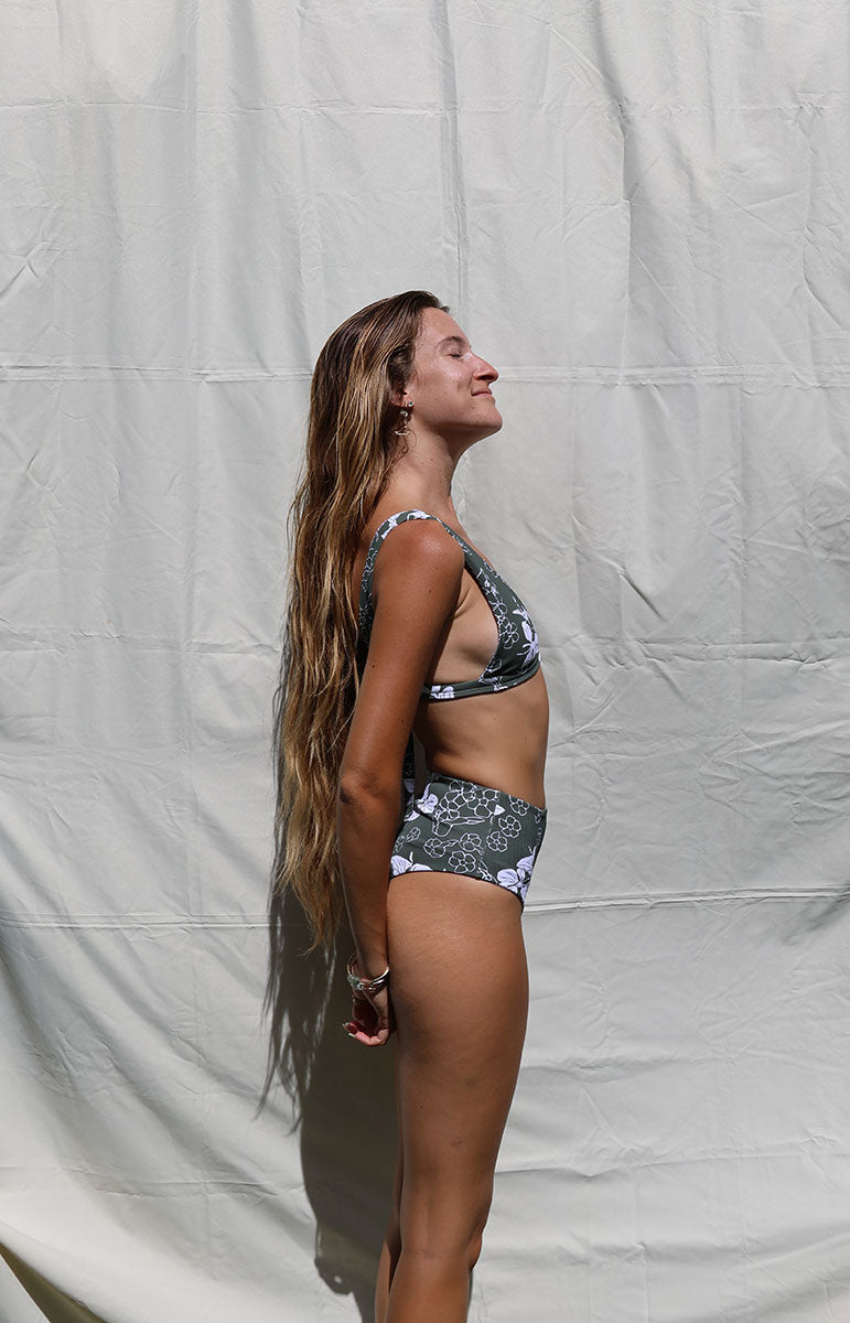 tai swim co lindsay top in pua green triangle top bikini with a supportive bust strap and cheeky coverage hawaiian designer swimsuits from oahu kailua hawaii reversible bikinis