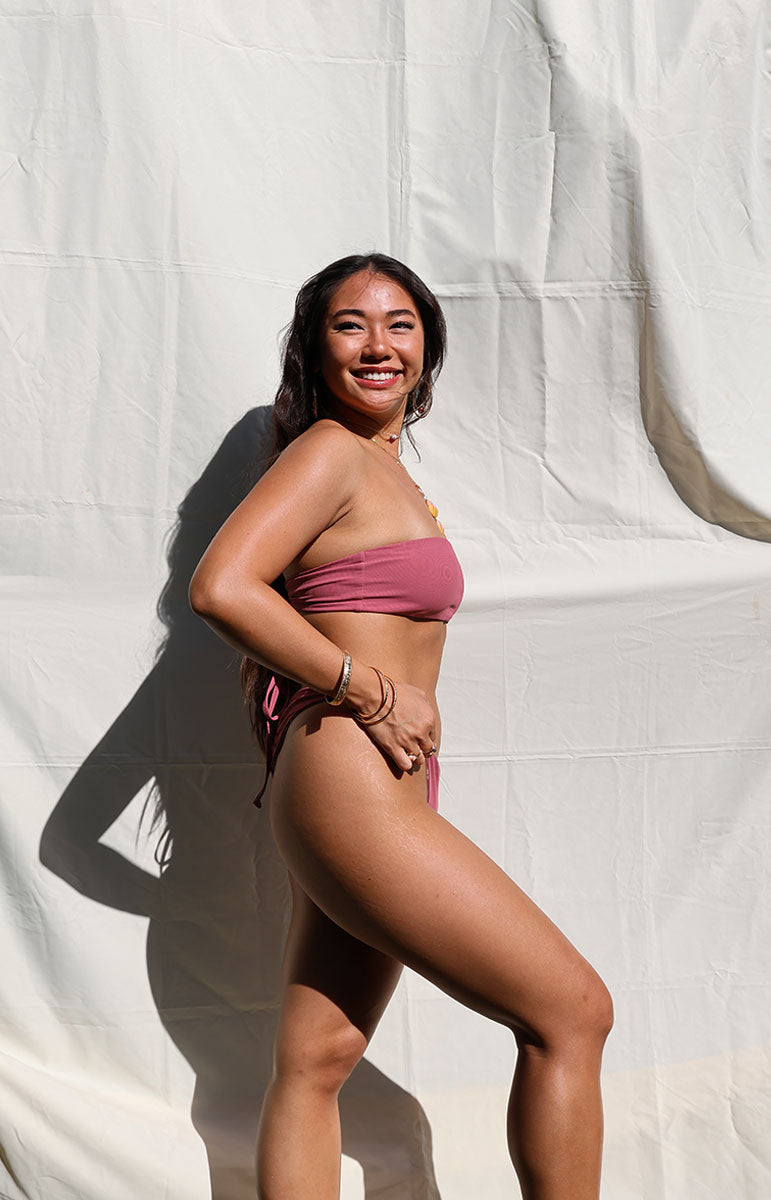 tai swim maddie top in hibiscus ribbed cheeky bandeau strapless bikini top from hawaii kailua oahu cheeky skimpy sustainable bikinis reversible seamless simple swimsuits on oahu local designer swim