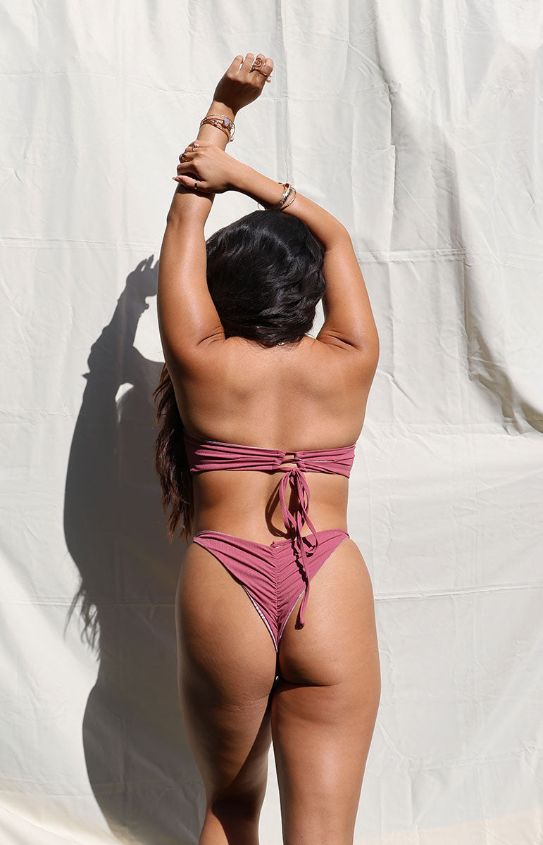 tai swim maddie top in hibiscus ribbed cheeky bandeau strapless bikini top from hawaii kailua oahu cheeky skimpy sustainable bikinis