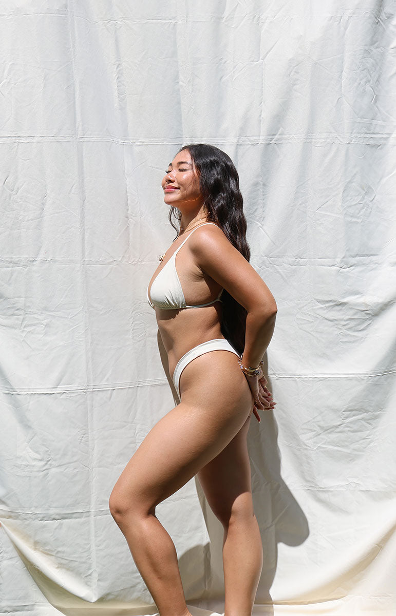 tai swim co mariah bottom in haupia white cream neutral bikini thong bottom ribbed material from hawaii