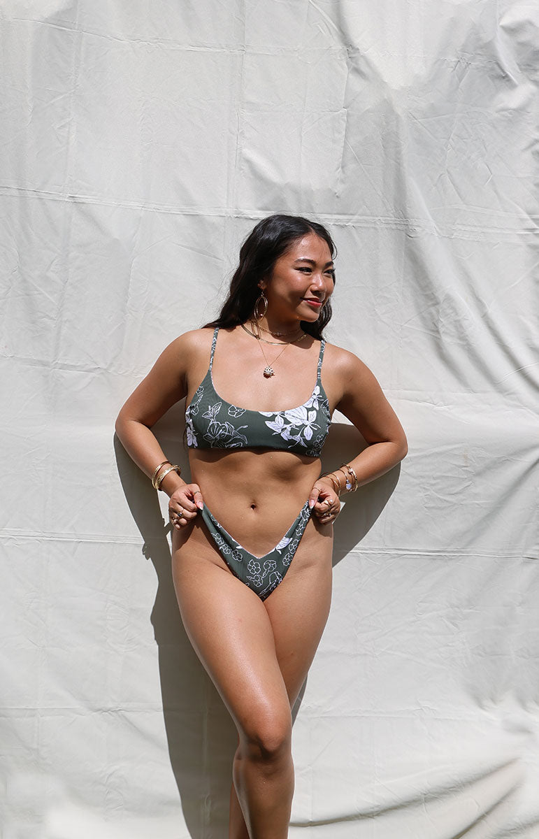 tai swim co sailor bottom in pua green reversible sustainable bikinis from oahu kailua hawaii