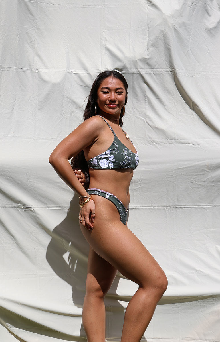 tai swim co sailor bottom in pua green reversible sustainable bikinis from oahu kailua hawaii