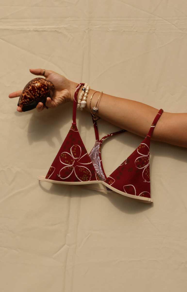 tai swim mina top in cowrie piping retro red halter back bikini top