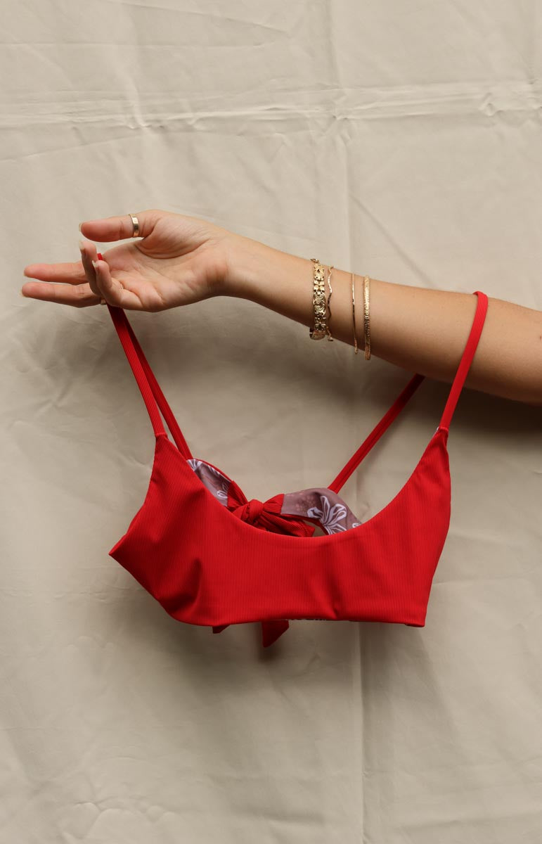 tai swim co sailor scoop neck tank top in red lehua bikini ribbed cheeky bikini from oahu hawaii