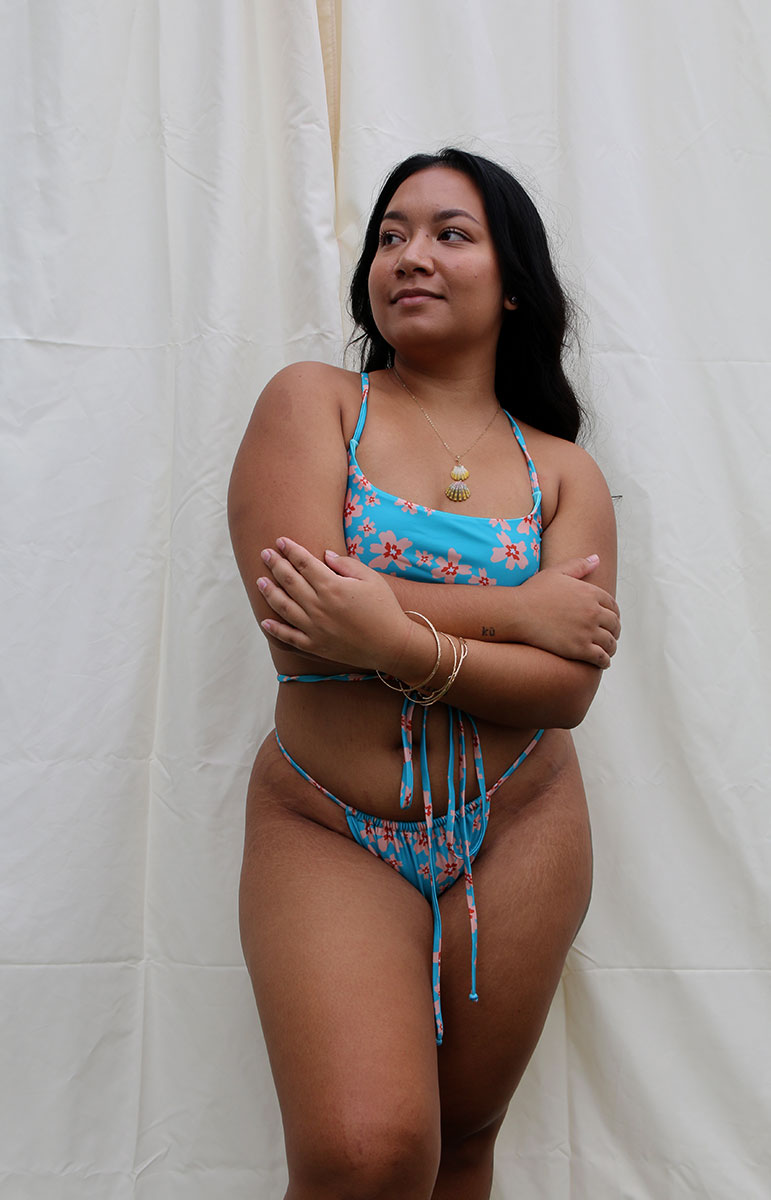 tai swim co emily bottom in blossom cheeky blue floral bikini sets eco friendly blue pink floral swimsuit sets