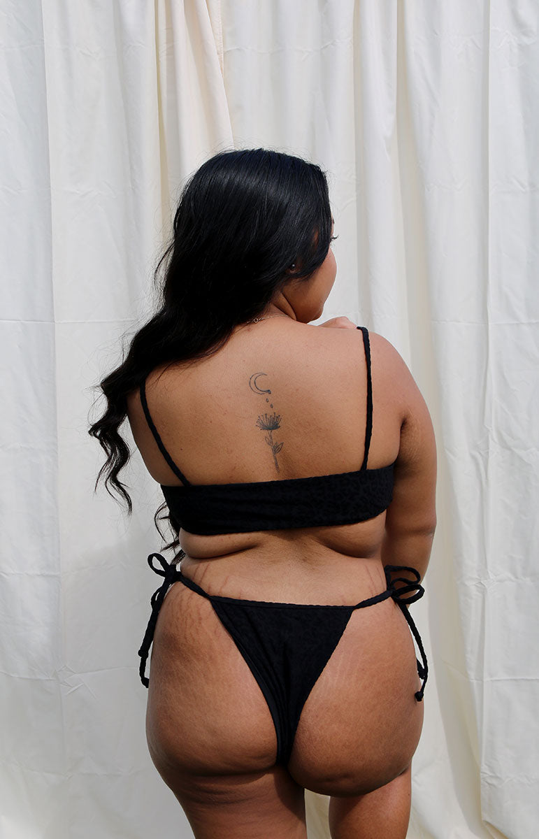 tai swim co evelyn top in hiwahiwa black strappy lace up bikini top with animal print textured fabric comfy adjustable bikini sets