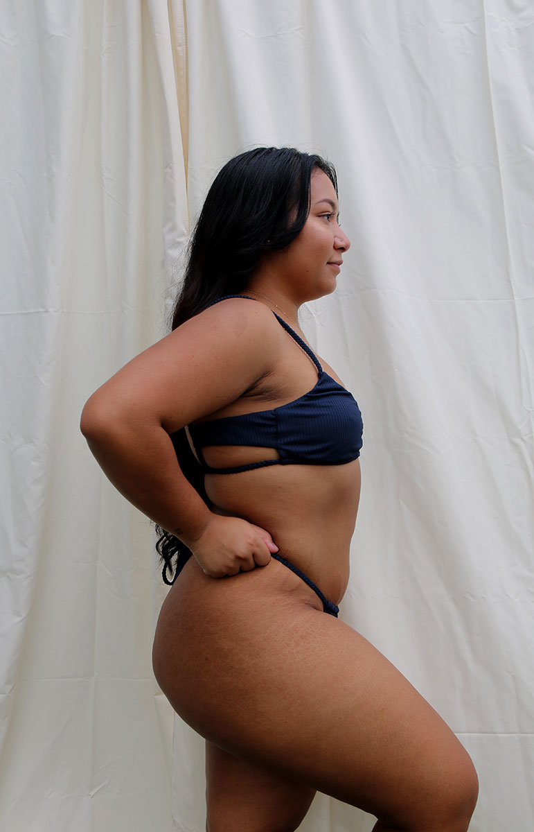 tai swim co haley blue ribbed braided cheeky cutout flirty swimwear for vacation eco friendly dark blue bikinis for fourth of july