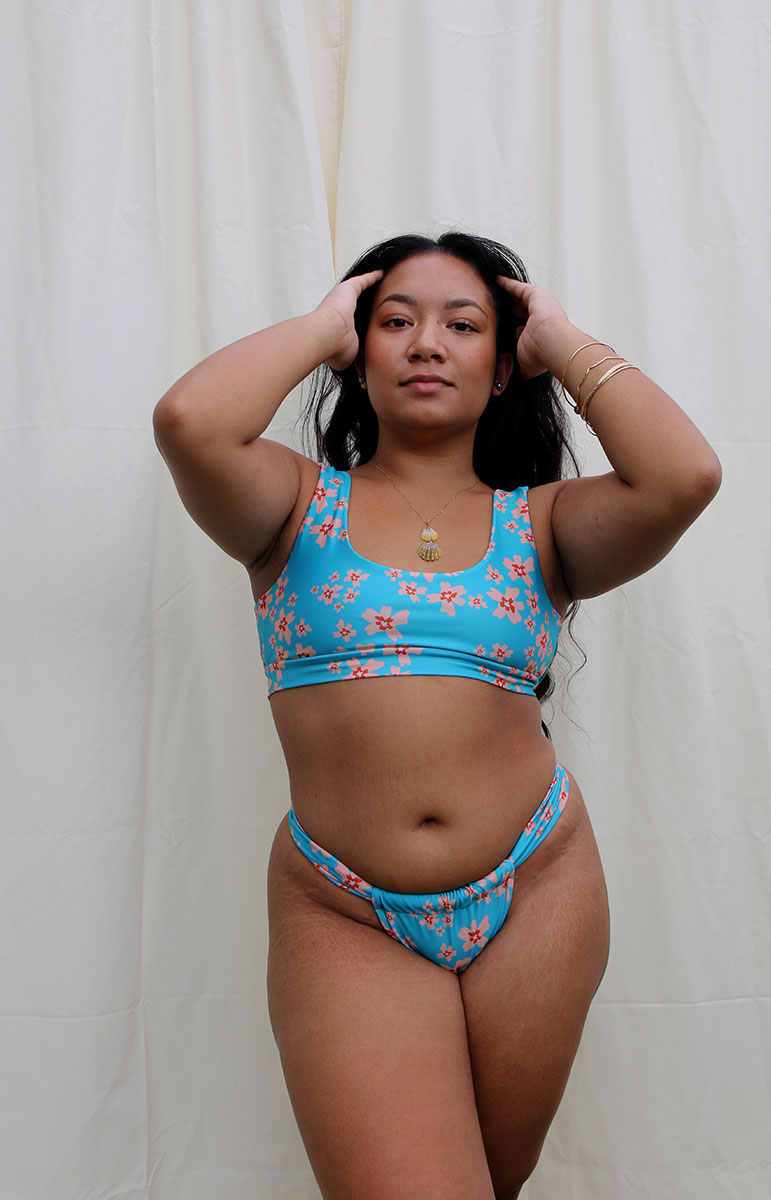 tai swim co starr bottoms in blossom blue floral pink sakura blossom bikini bottoms with thick side straps high waisted style size inclusive swimsuits from hawaii