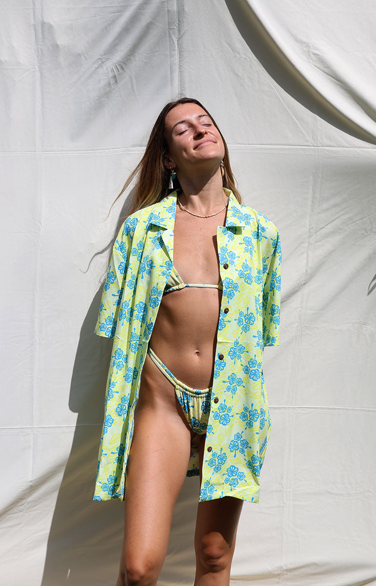 tai swim co braden shirt in avalon channel islands bikinis swimwear stores on catalina island blue hibiscus floral yellow swimwear tops and bottoms from hawaii sustainable skimpy swimsuits