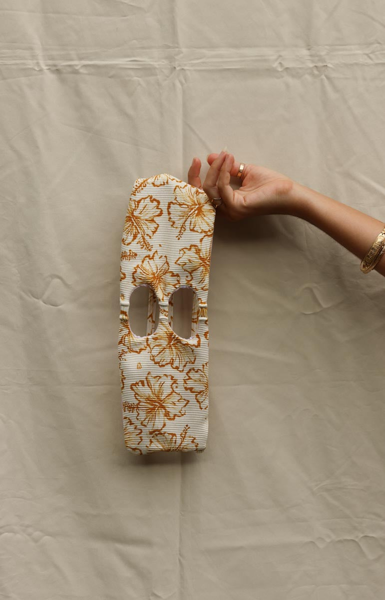 tai swim co devin top waimea yellow floral hibiscus top strapless cheeky minimal coverage bikini top and bottom