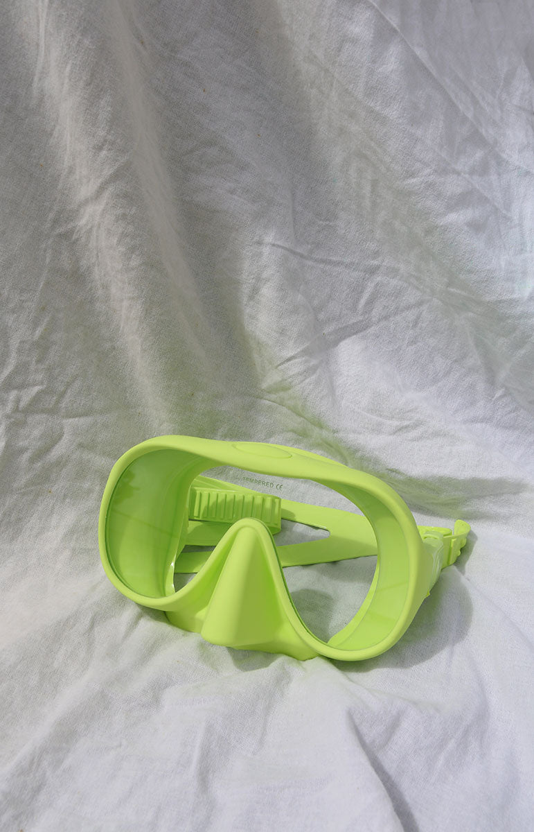 tai swim co diving mask in matcha green light lime color mask light hunter green electric pastel diving gear high quality silicone diving mask in multicolor fun fashionable cute frameless sustainable diving gear from oahu kailua hawaii same day shipping accessory local diving mask rental hawaii oahu