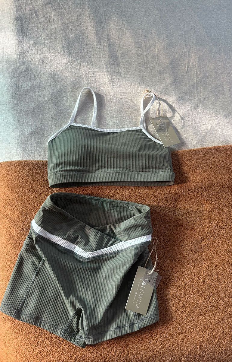 tai swim co kylie shorts in fern green ribbed sustainable activewear