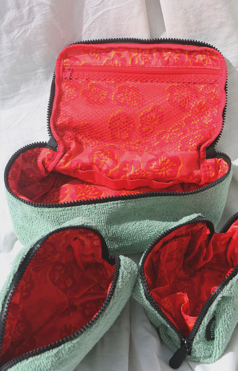 tai swim co green makeup bags fern terrycloth colored ewa red waterproof aesthetic pastel cute storage for makeup and cosmetics red floral matching bikinis