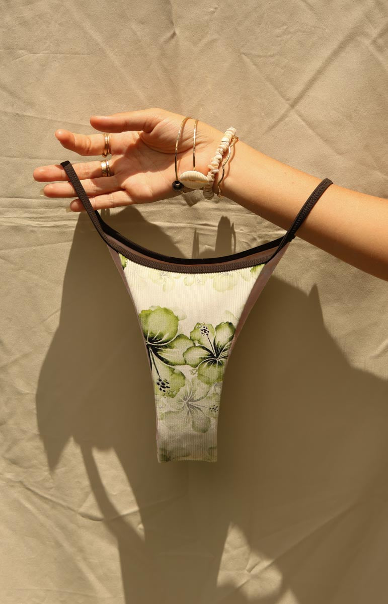 tai swim eli bottom skimpy thong bikini bottom in keauhou summer tai swim sustanable skimpy bikini bottom pattern floral green hibiscus