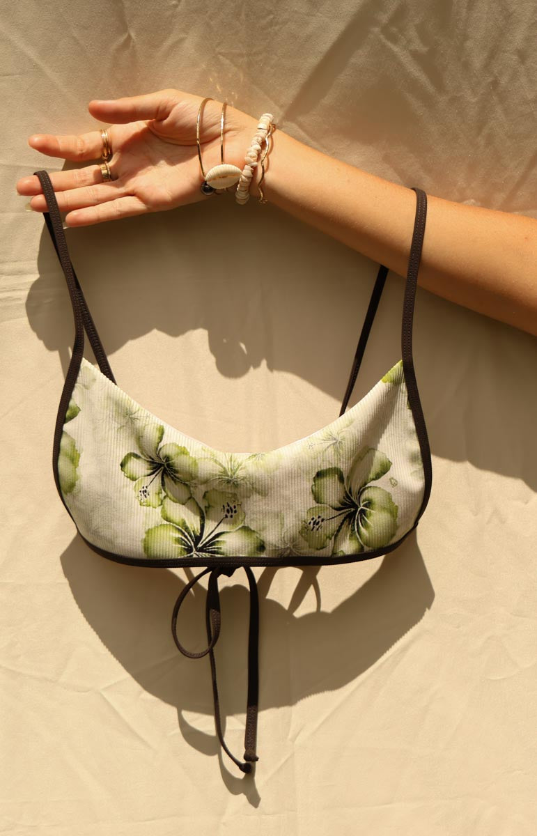 tai swim eli top in keauhou green floral hibiscus print from oahu hawaii