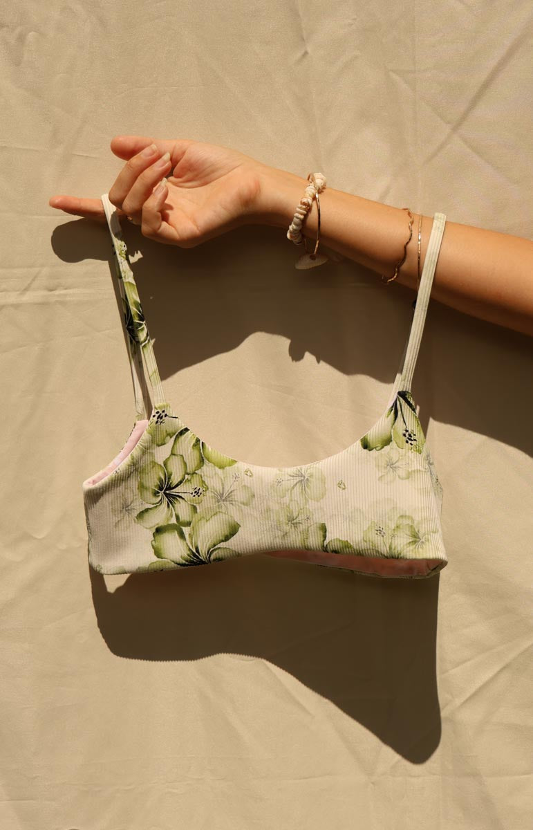 tai swim co alana top in green keauhou hibiscus floral pattern from oahu hawaii