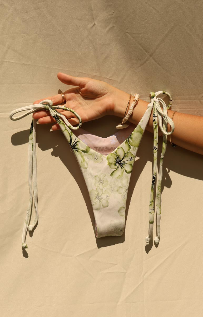 tai swim rhia bottom side tie adjustable bottom in green floral hibiscus keauhou print
