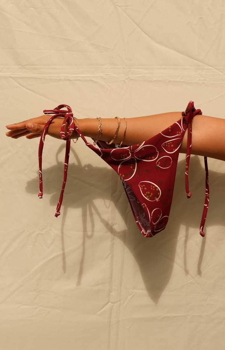tai swim age bottom scrunchy adjustable tie back stringy bikini in cowry 