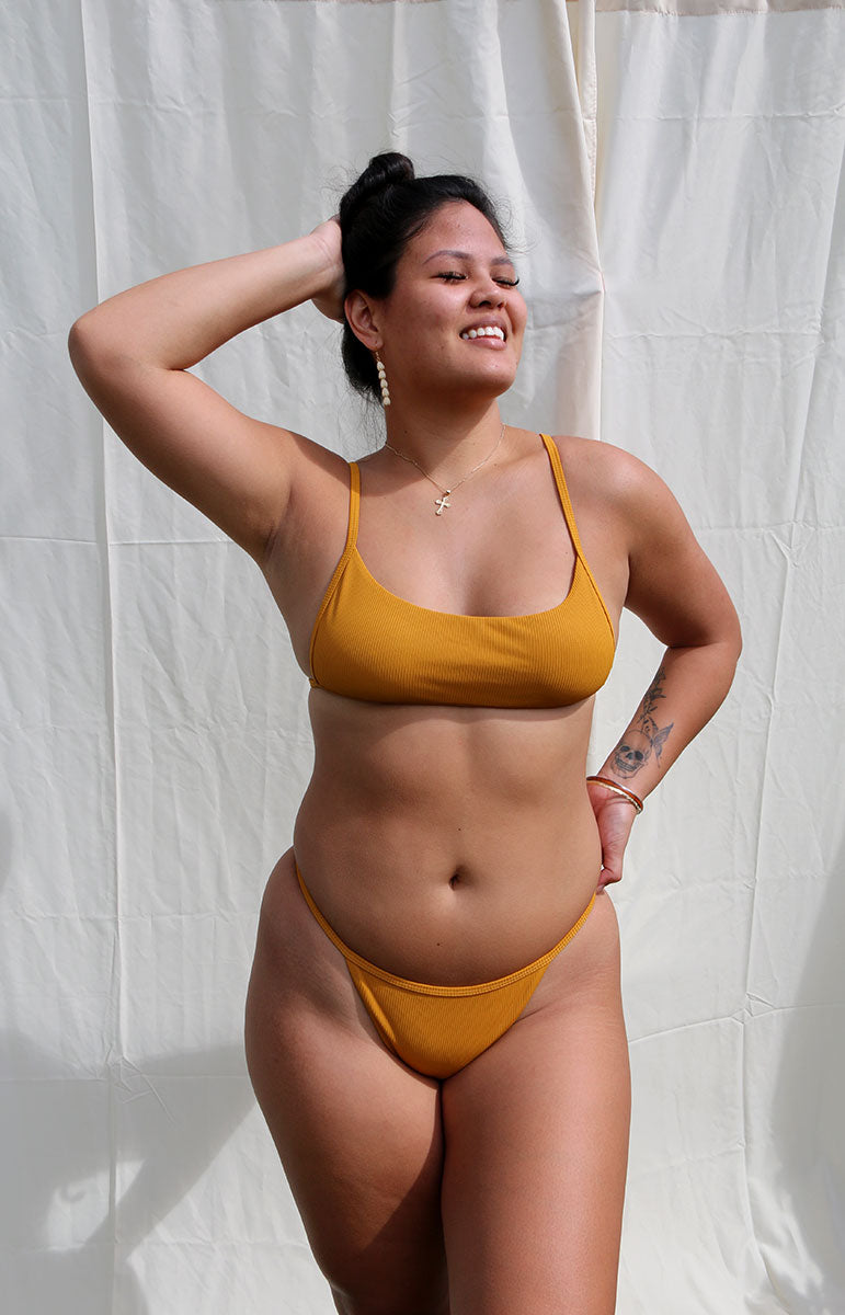 tai swim co eli top in mango ribbed scoop neck sporty adjustable minimal coverage swimwear top from hawaii