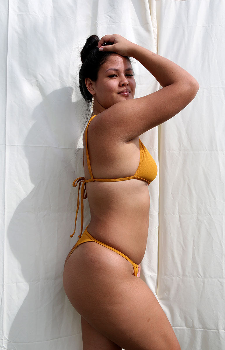 tai swim co eli top in mango ribbed scoop neck sporty adjustable minimal coverage swimwear top from hawaii size inclusive swimsuits on oahu yellow gold swimwear