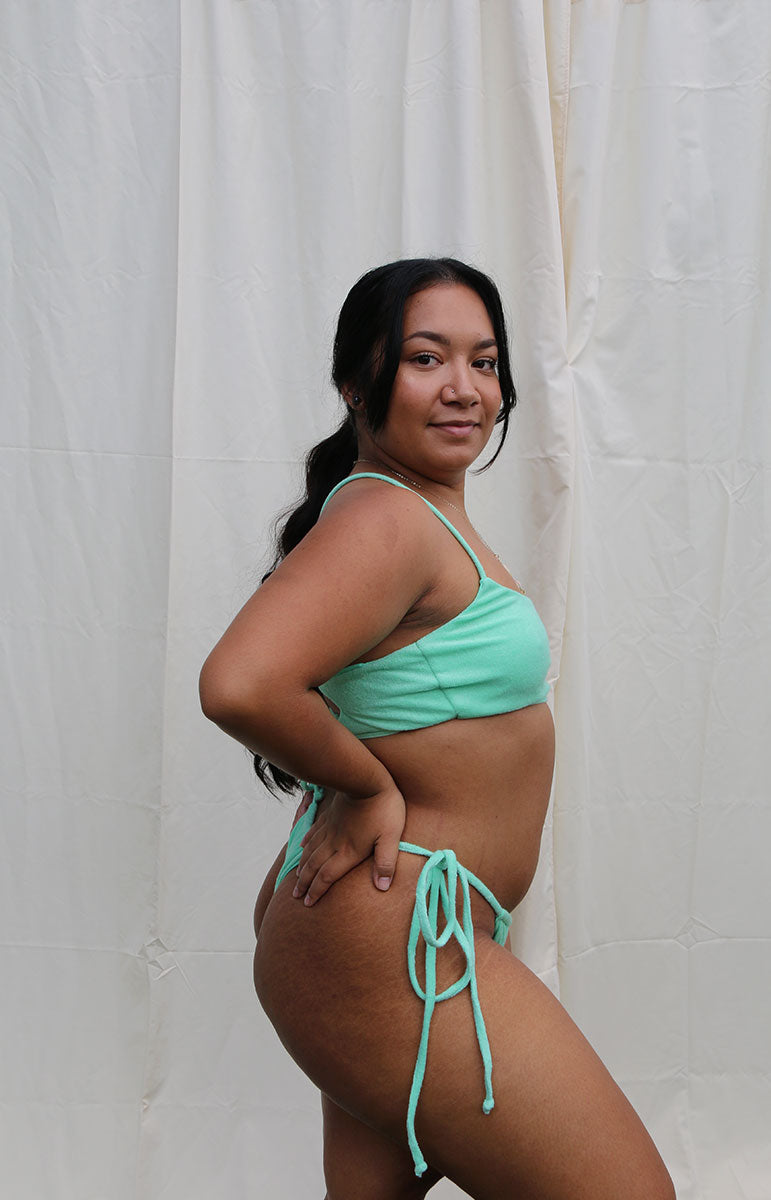 tai swim co emily top in mint green seafoam terrycloth sustainable swimwear functional comfy swimsuits based on oahu in hawaii