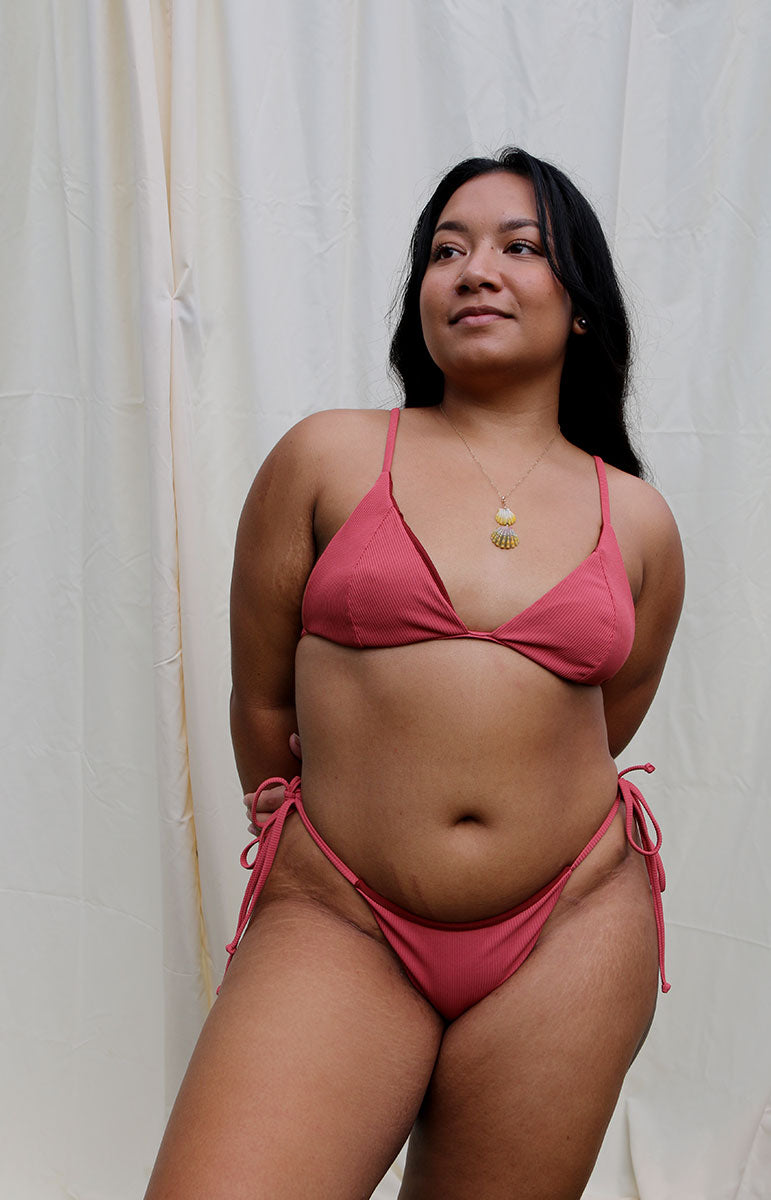 tai swim co lauryn bottom in hibiscus hawaii based cheeky sustainable pink mauve summer swimwear size inclusive pink bikinis